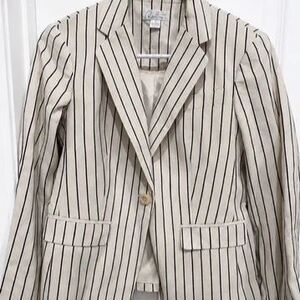 Robin Howe Women’s Size 4 Cream Black Pinstripe One Button Blazer Jacket